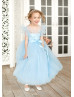 Sky Blue Tulle Puff Sleeves Flower Girl Dress